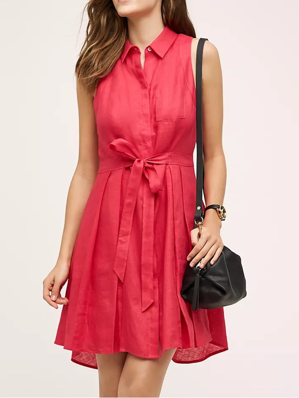 Anthropologie HD in Paris Printemps Linen Shirtdress Pink Sleeveless US 2